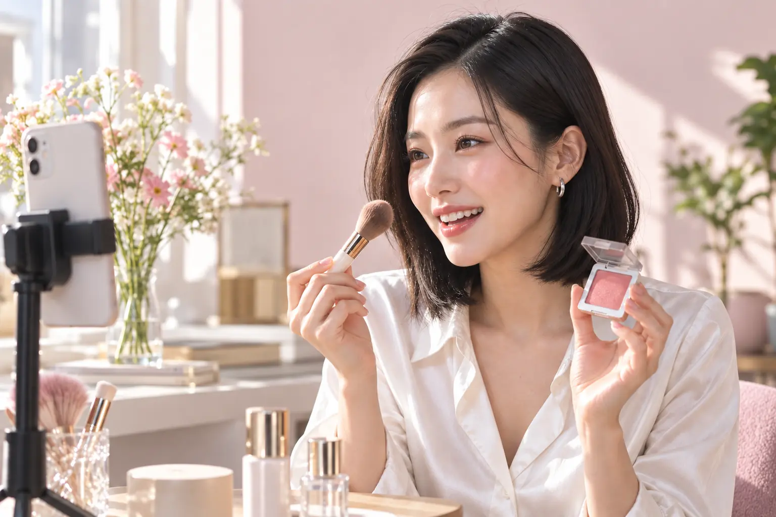 美容について配信する女性のイメージ