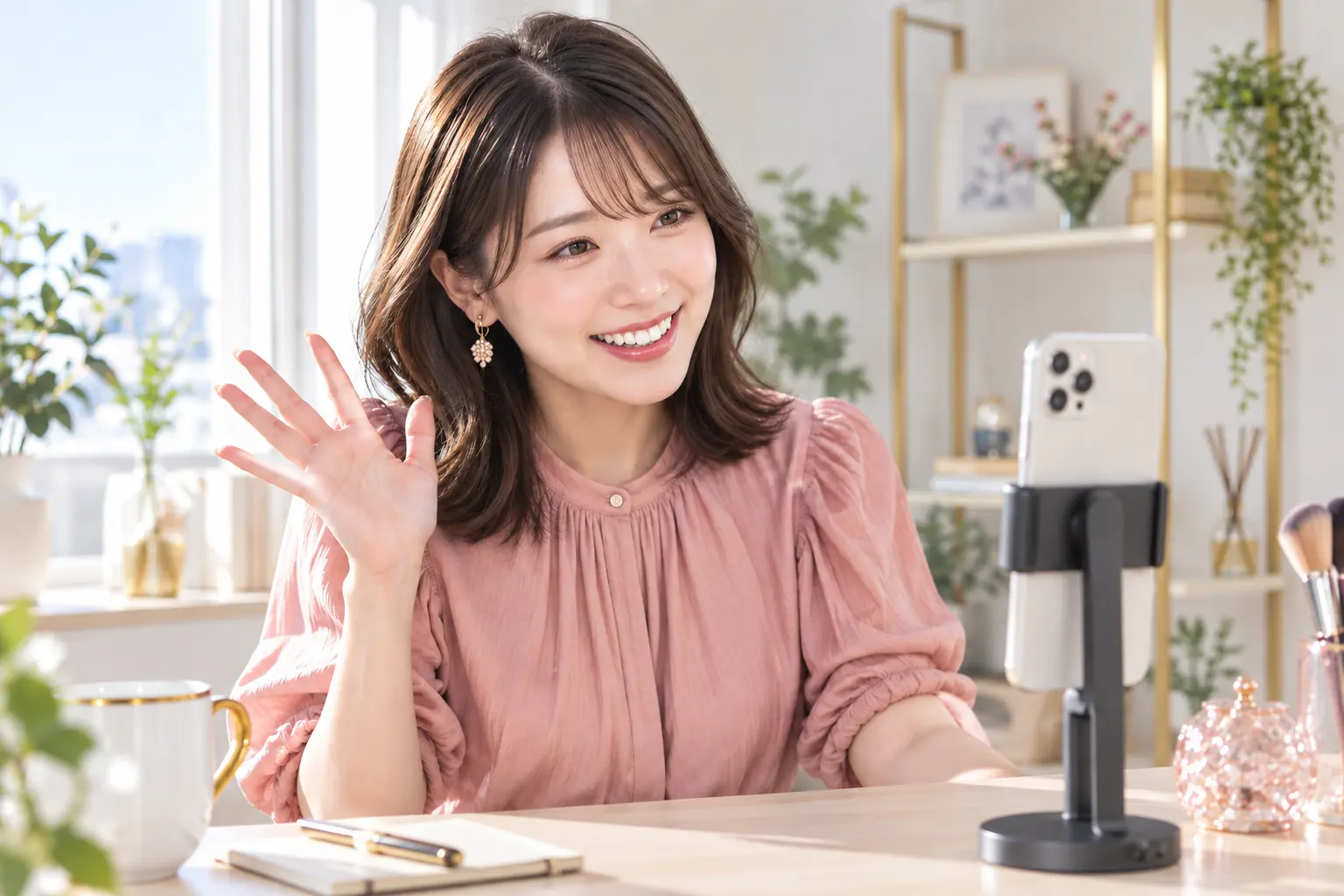 自宅でスマートフォン配信を楽しむ女性のイメージ